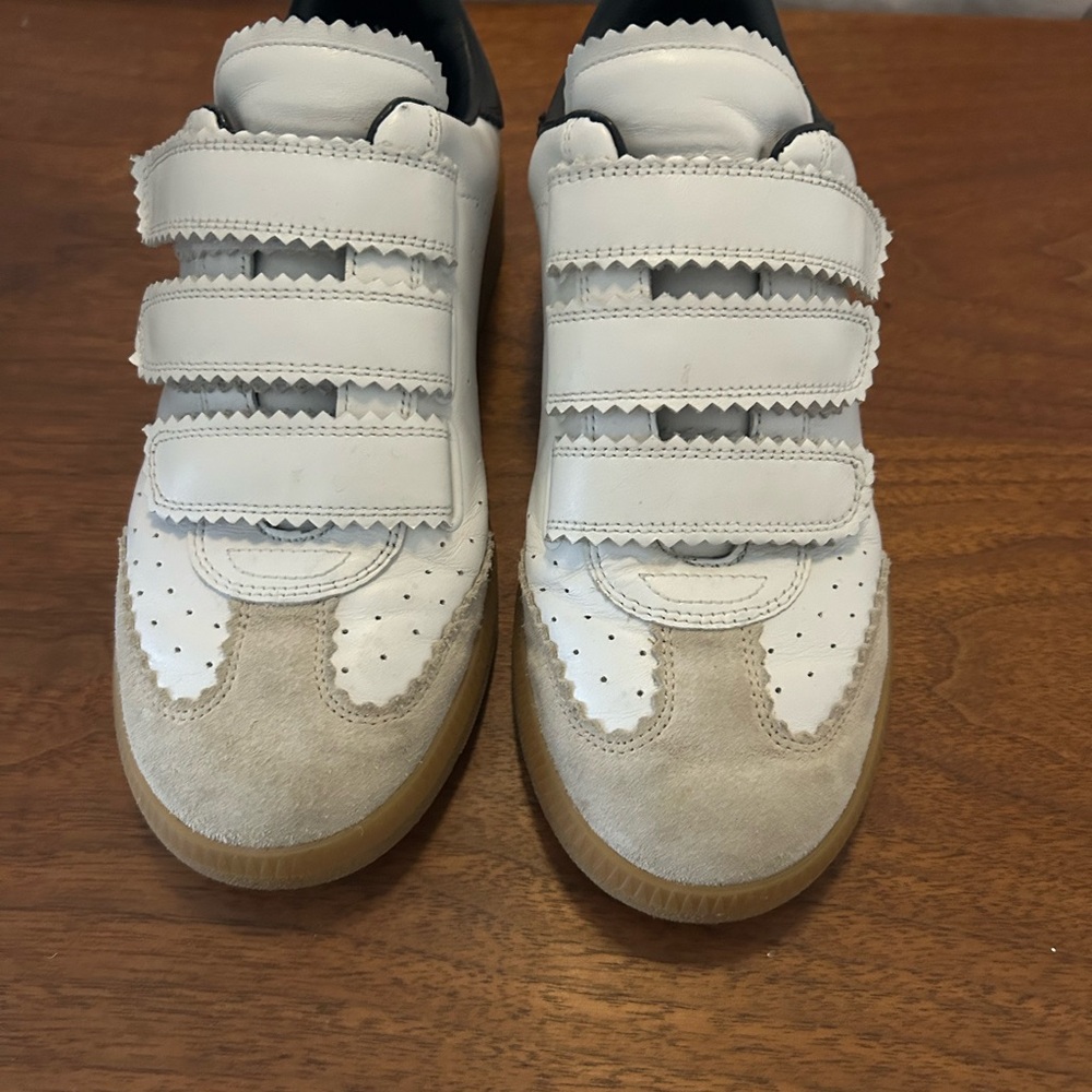 Isabel Marant White, Black & Gum Leather Velcro Sneakers - Picture 5 of 8